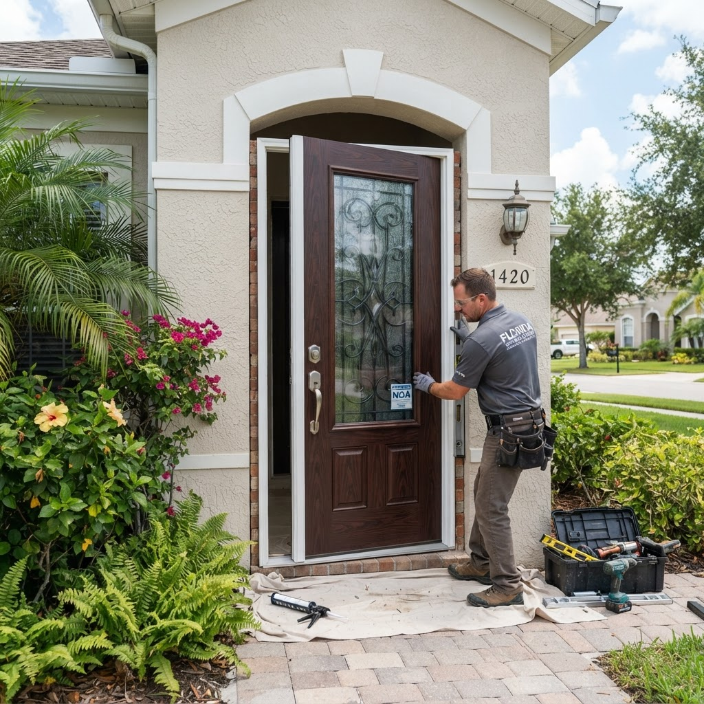 Impact front door installation on a Florida home