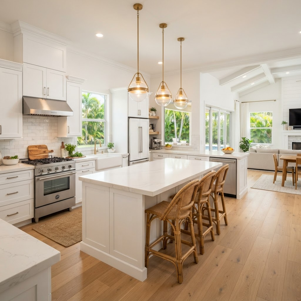 Completed luxury kitchen renovation in a Florida home